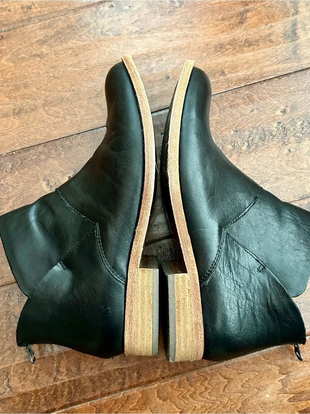Kork-Ease Ryder Black Leather Ankle Boots Back Zip Comfort Booties Sz 8